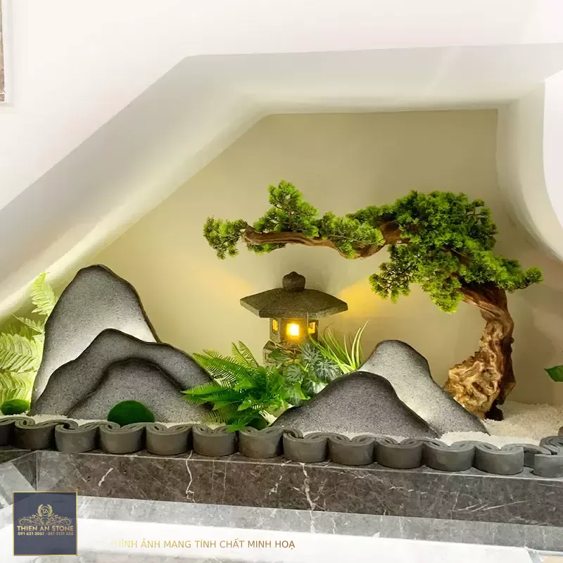 仿真雪浪石切片组合楼梯下枯木山水造景新中式室内装饰假山石摆件-Taobao