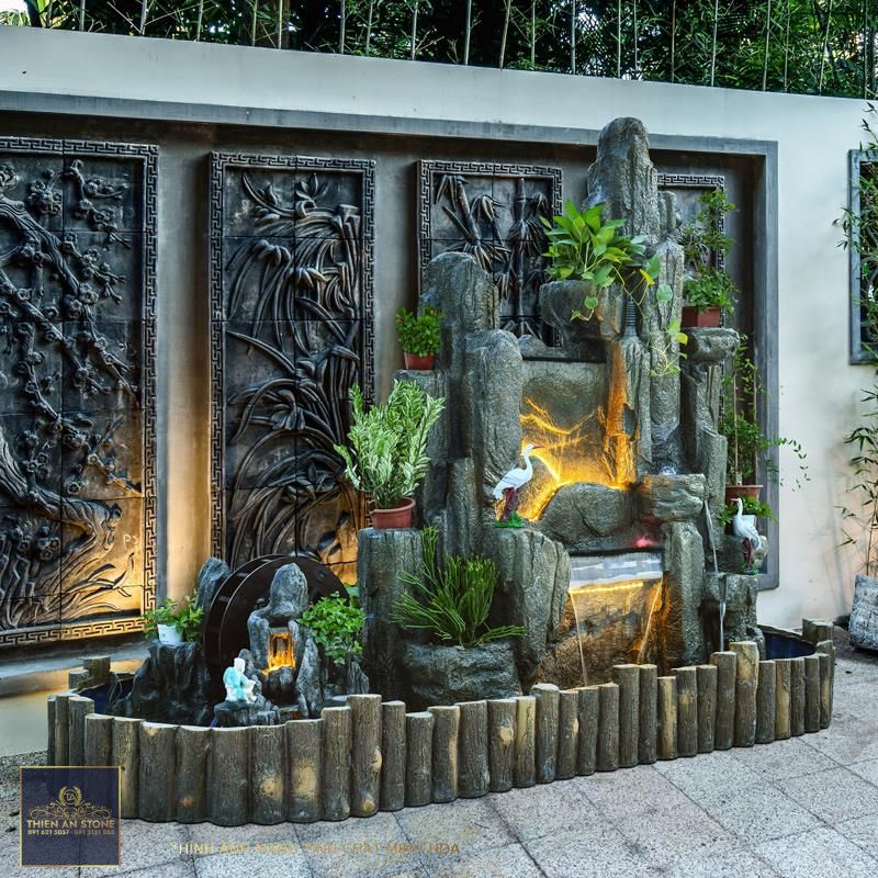 小院大型假山流水喷泉摆件花园庭院室外别墅布置鱼池瀑布景观造景-Taobao