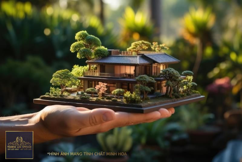 Premium AI Image | Miniature of a house villa with a garden on a man's hand
