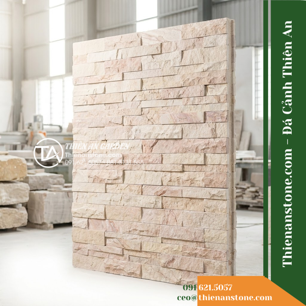 Đá ghép kem hồng Quỳ Hợp | Marble kem hồng Quỳ Hợp | 10×50 cm