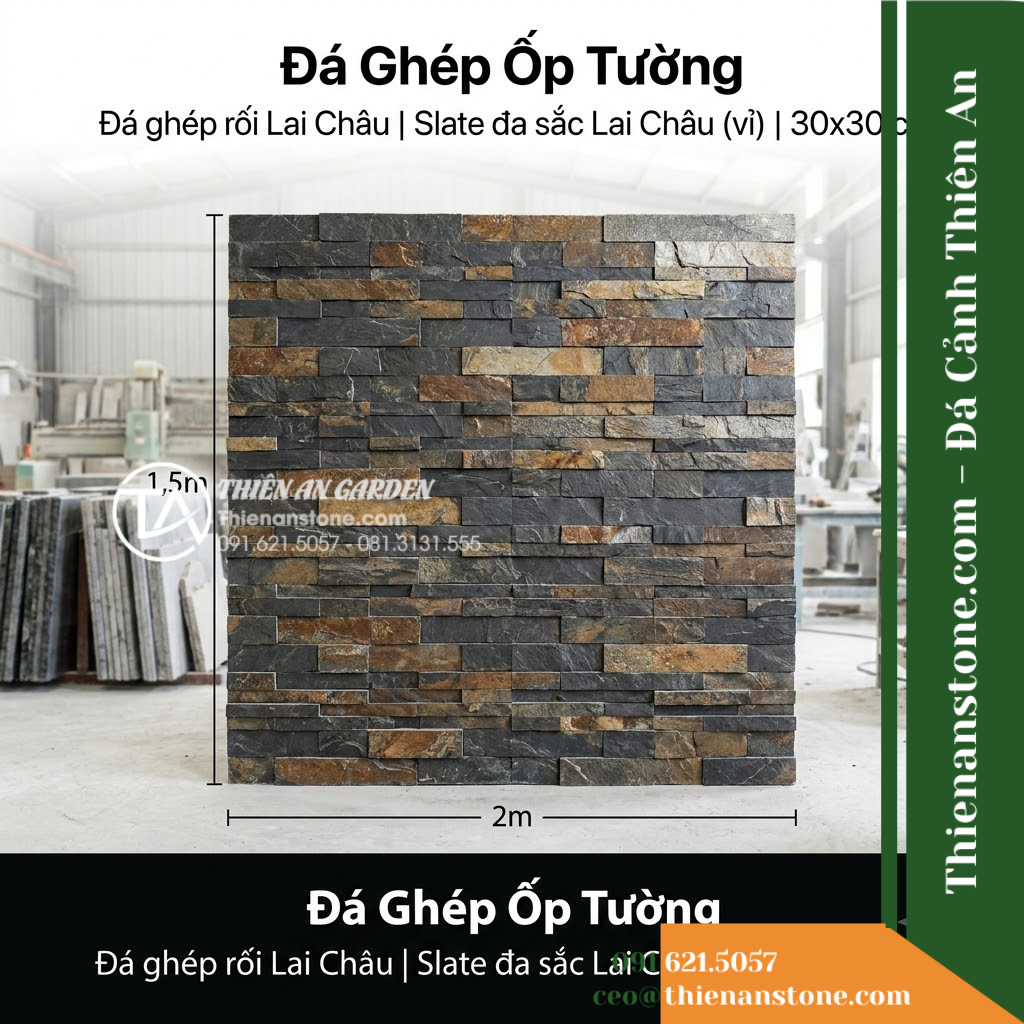 Đá ghép rối Lai Châu | Slate đa sắc Lai Châu (vỉ) | 30×30 cm