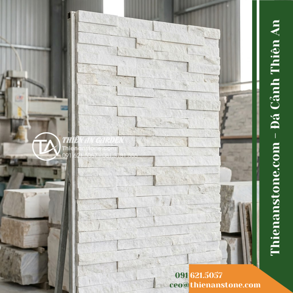 Đá ghép trắng ánh kim Yên Bái | Thạch anh / Marble trắng Yên Bái | 10×50 cm