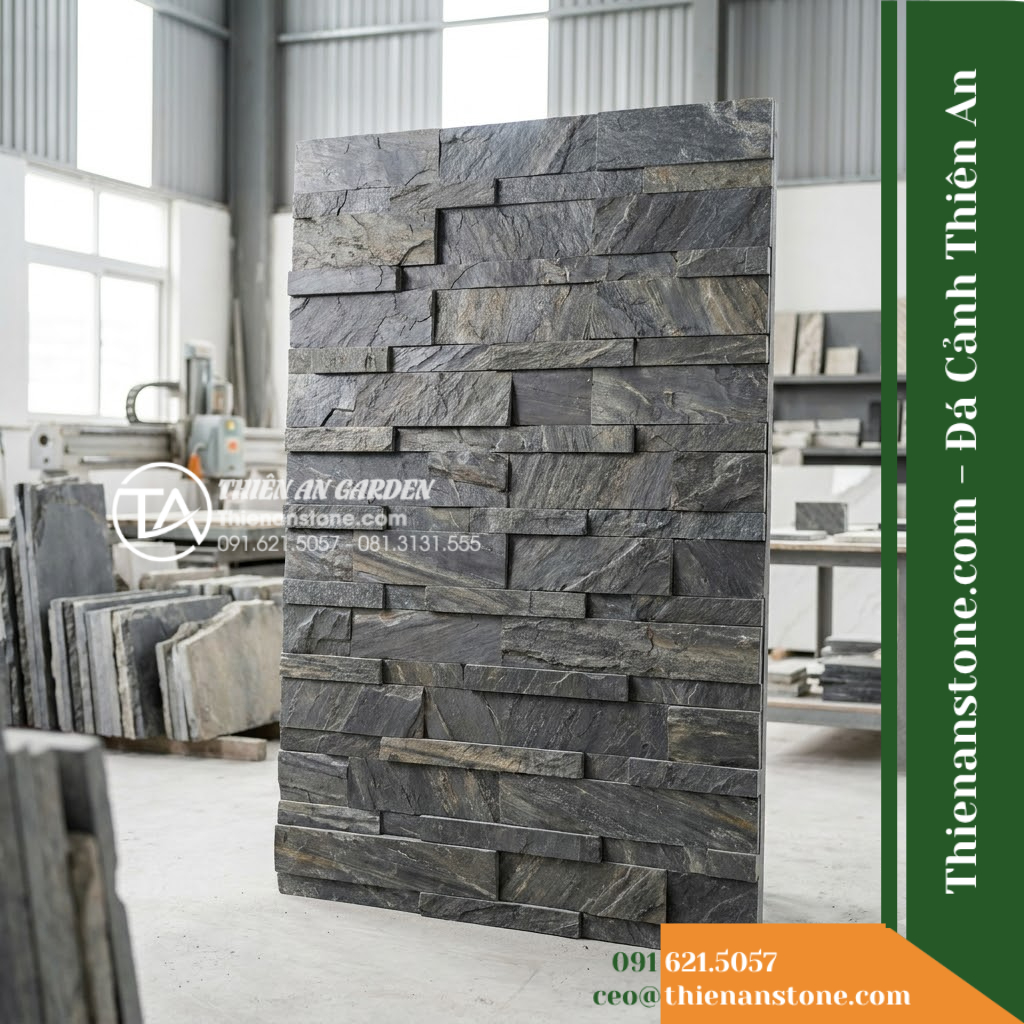 Đá ghép xám đen Hòa Bình | Slate xám đen Hòa Bình | 10×50 cm