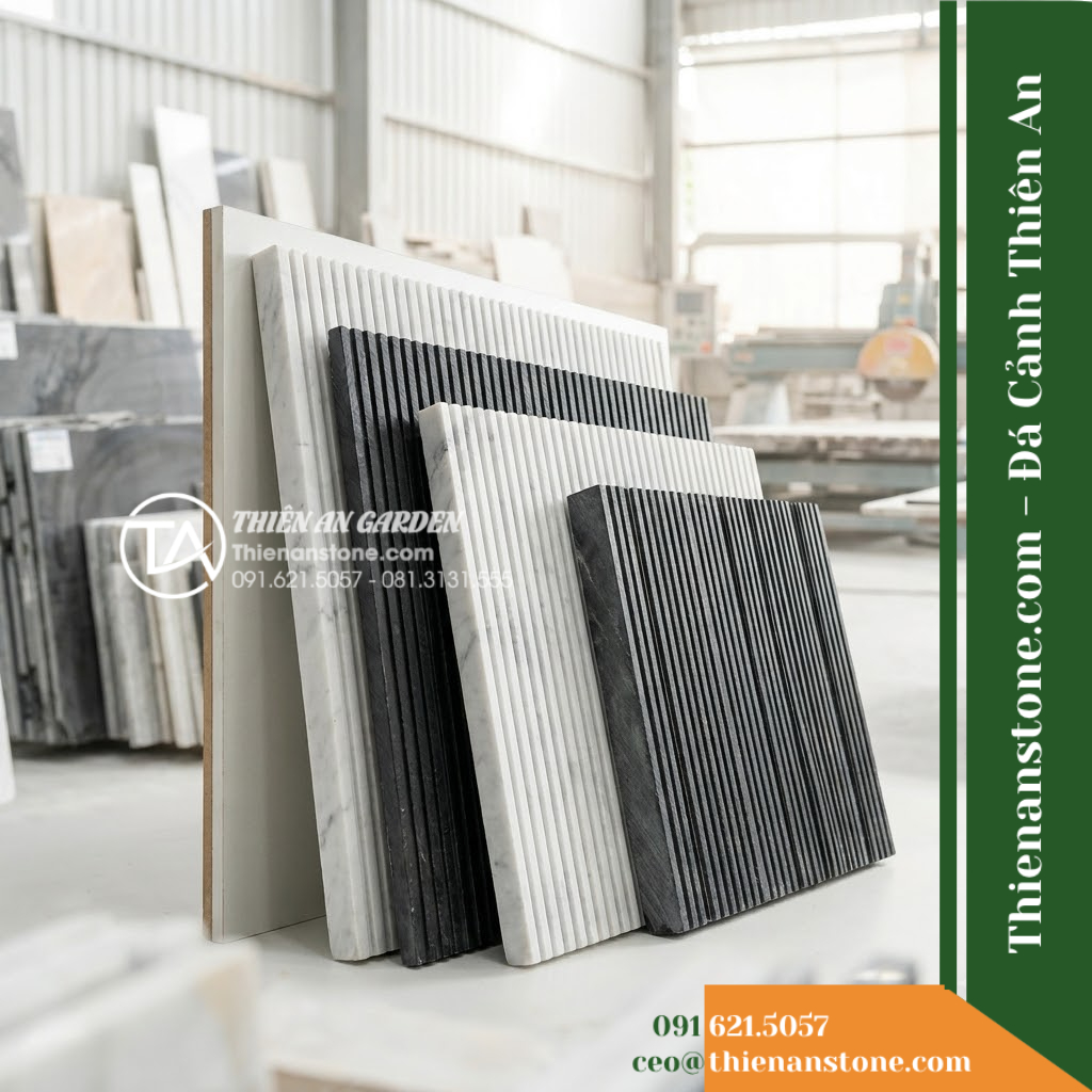 Đá răng lược 2 màu (Trắng – Đen) | Marble Trắng & Slate Đen | 10×50 cm