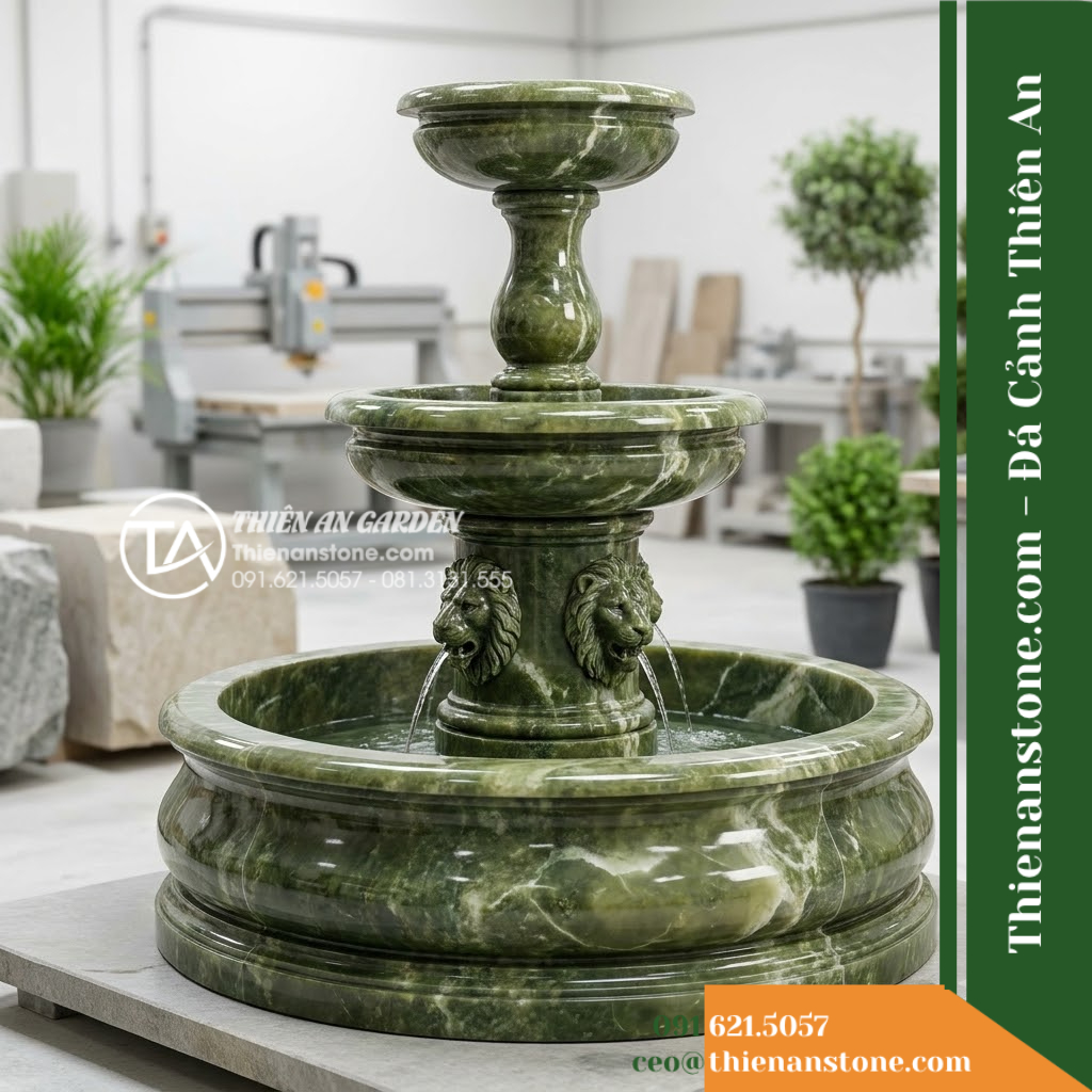 Đài Phun 3 Tầng 4 Đầu Sư Tử Phun Nước, Bát D1.2m Cao 1.8m