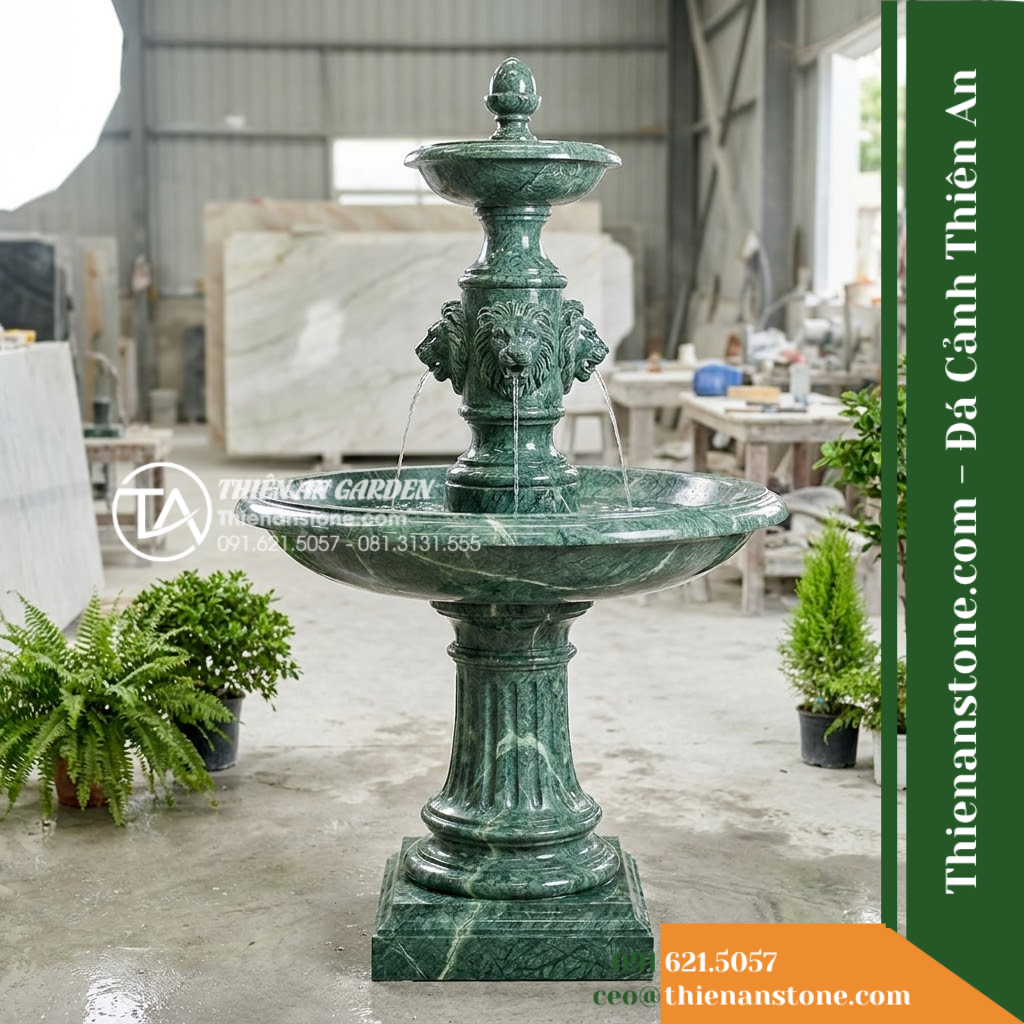 Đài Phun 4 Đầu Sư Tử Chân Bệ Uy Nghi, Bát D1.6m Cao 2.3m