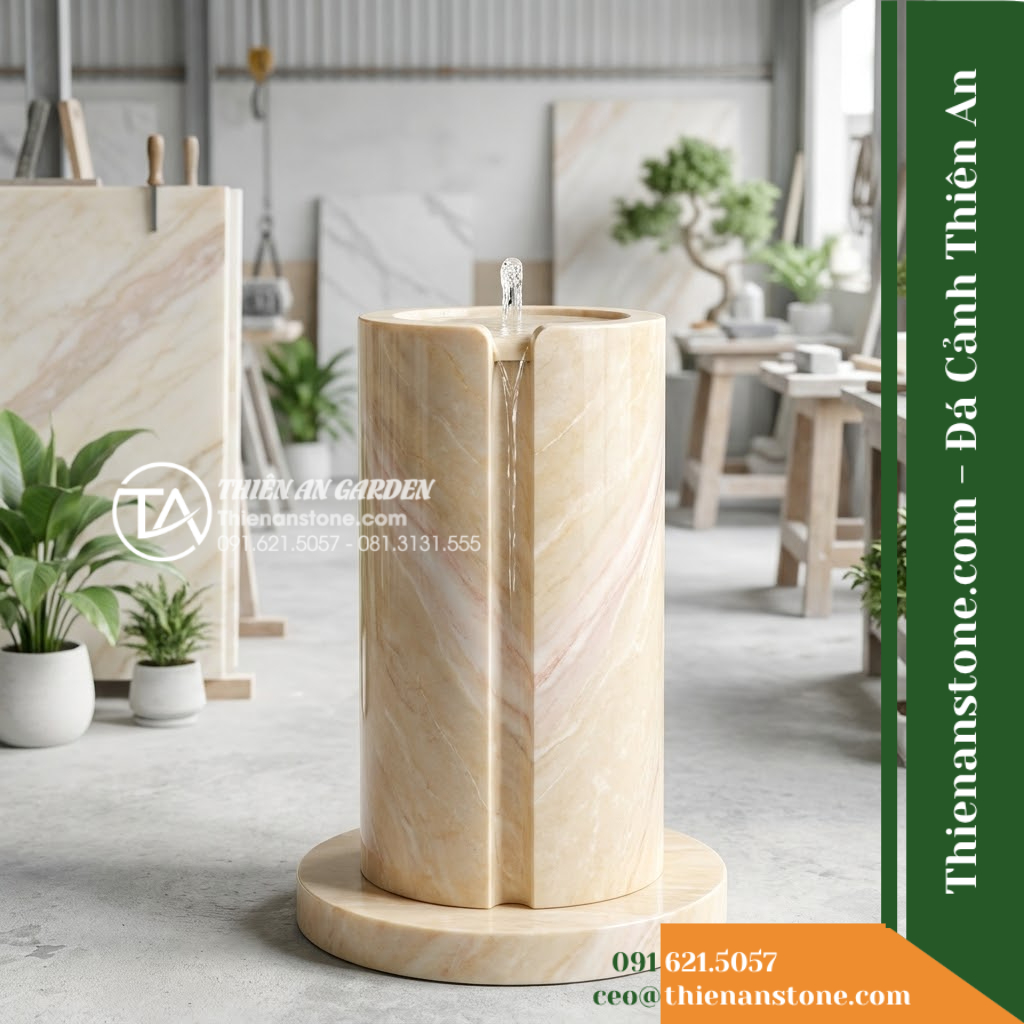 Đài Phun Khối Trụ Bổ Đôi Rãnh Trào, D50cm Cao 1m