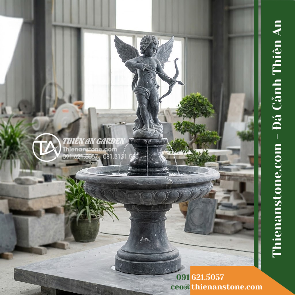 Đài Phun Tượng Thần Tình Yêu Cầm Tên, Bát D1.2m Cao 1.8m
