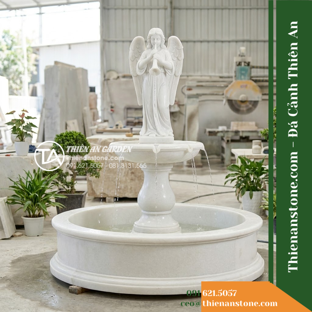 Đài Phun Tượng Thiên Thần Thổi Kèn, Bát D1.3m Cao 1.9m