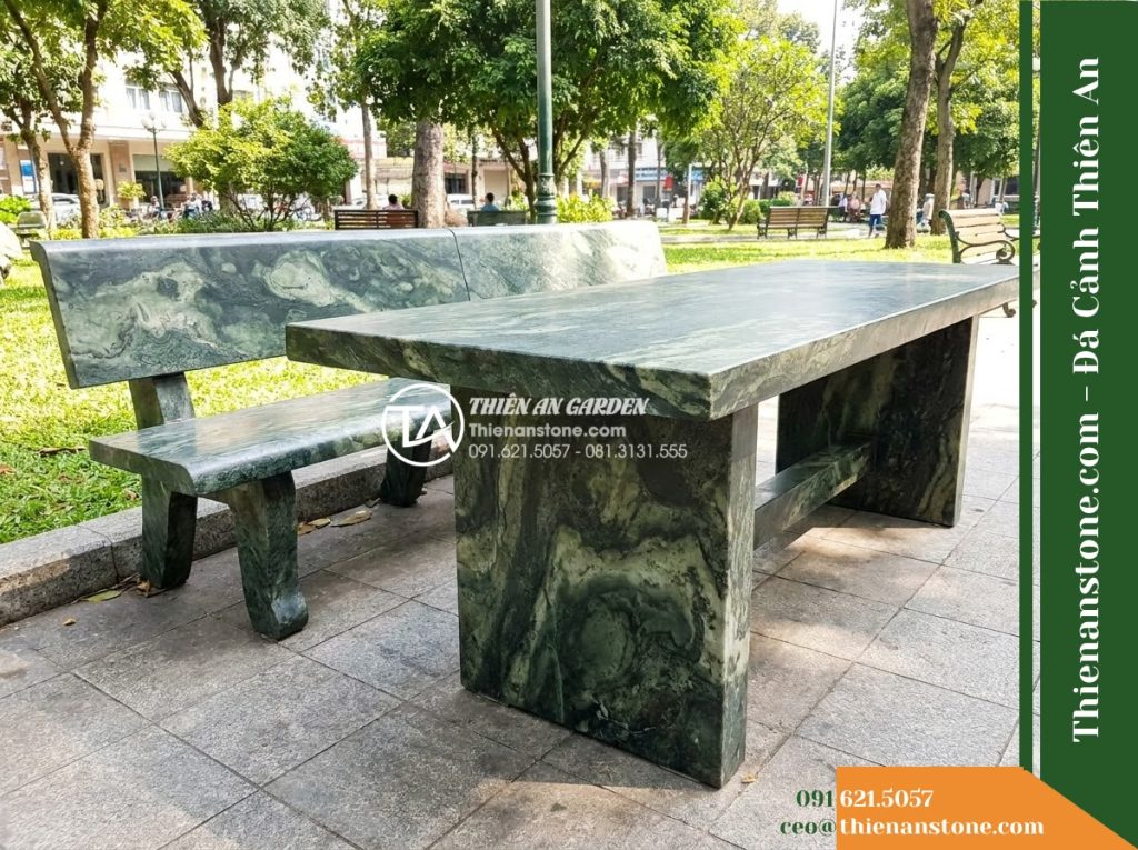 Ghế Đá Công Viên Có Tựa Bản Lớn Ngọc Lâm 180x55x88cm – Đá Xanh Cẩm Thạch