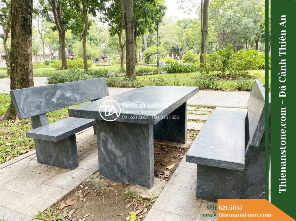 Ghế Đá Công Viên Có Tựa Chữ Nhật Huyền An 170x50x85cm – Đá Đen Cẩm Thạch