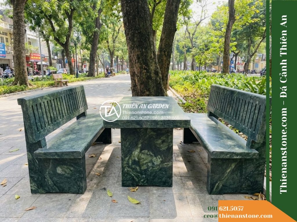 Ghế Đá Công Viên Có Tựa Dọc Phúc Sơn 150x50x88cm – Đá Xanh Cẩm Thạch