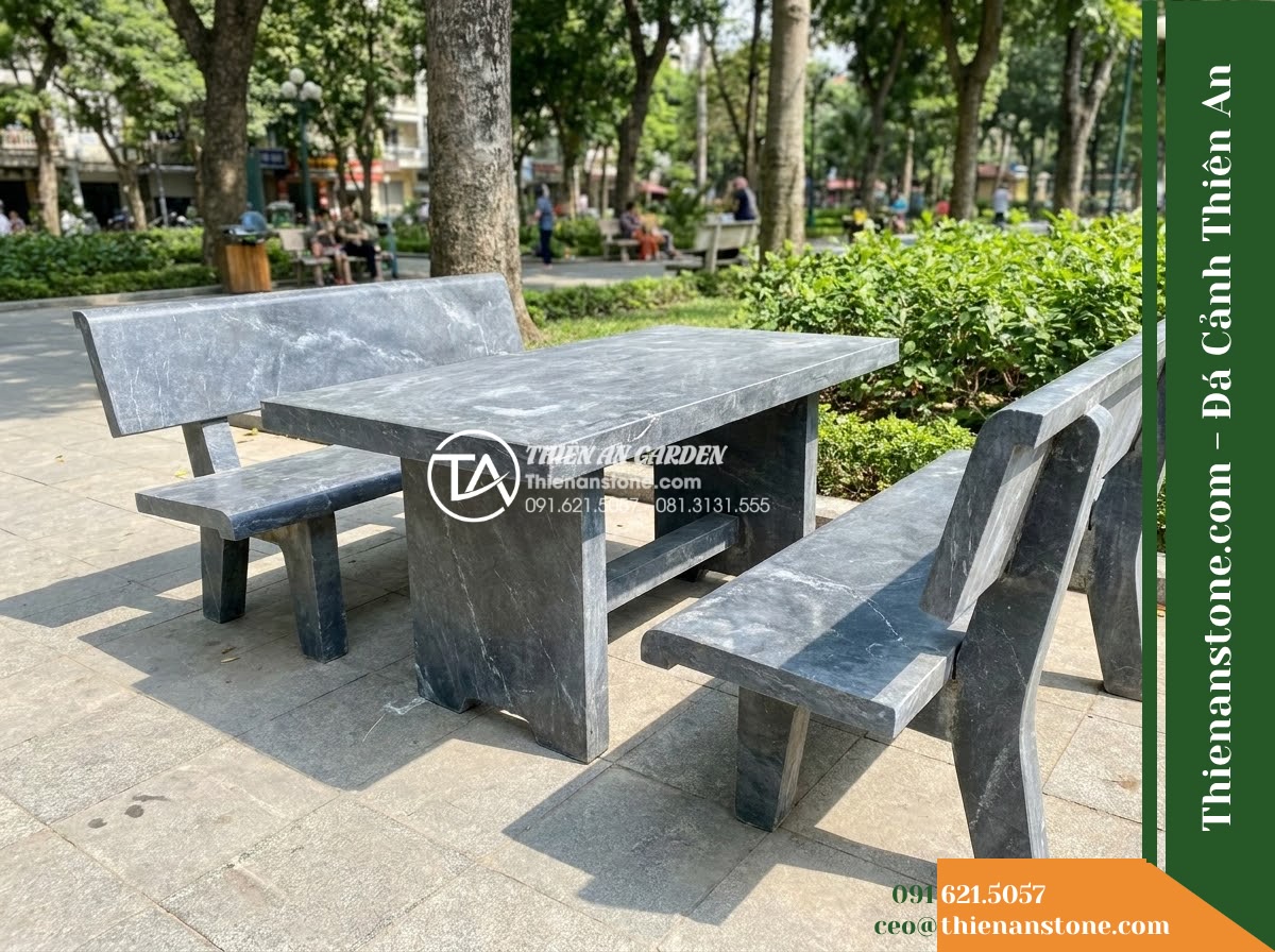 Ghế Đá Công Viên Có Tựa Nan Đông Đô 150x50x88cm – Đá Đen Cẩm Thạch
