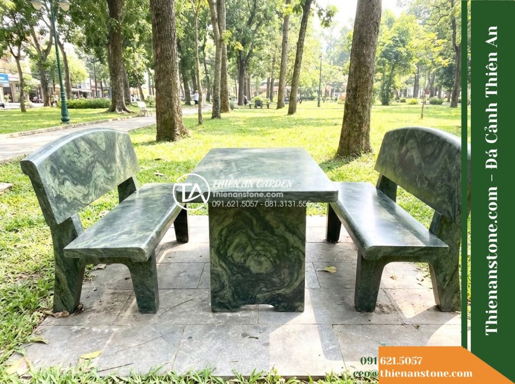 Ghế Đá Công Viên Có Tựa Vòm Thiên Sơn 160x50x88cm – Đá Xanh Cẩm Thạch