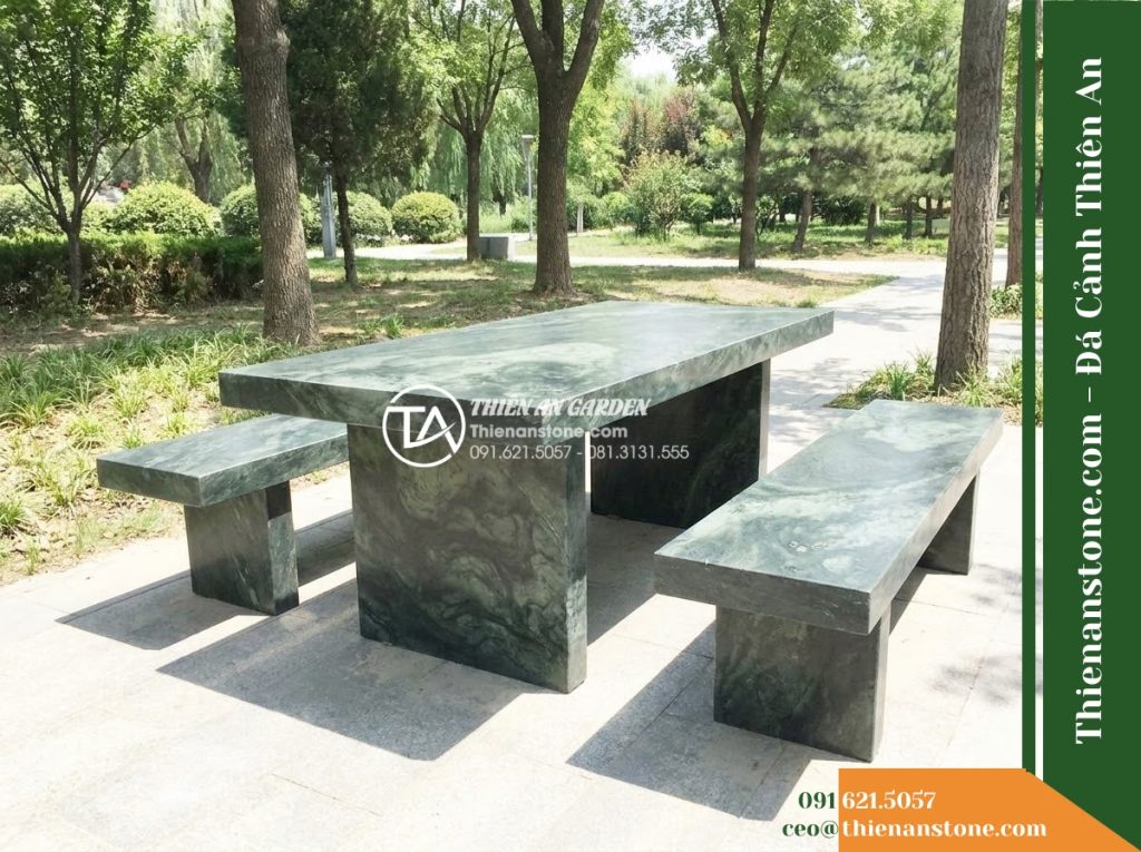 Ghế Đá Công Viên Không Tựa Băng Dài Lục Sơn 180x45x45cm – Đá Xanh Cẩm Thạch