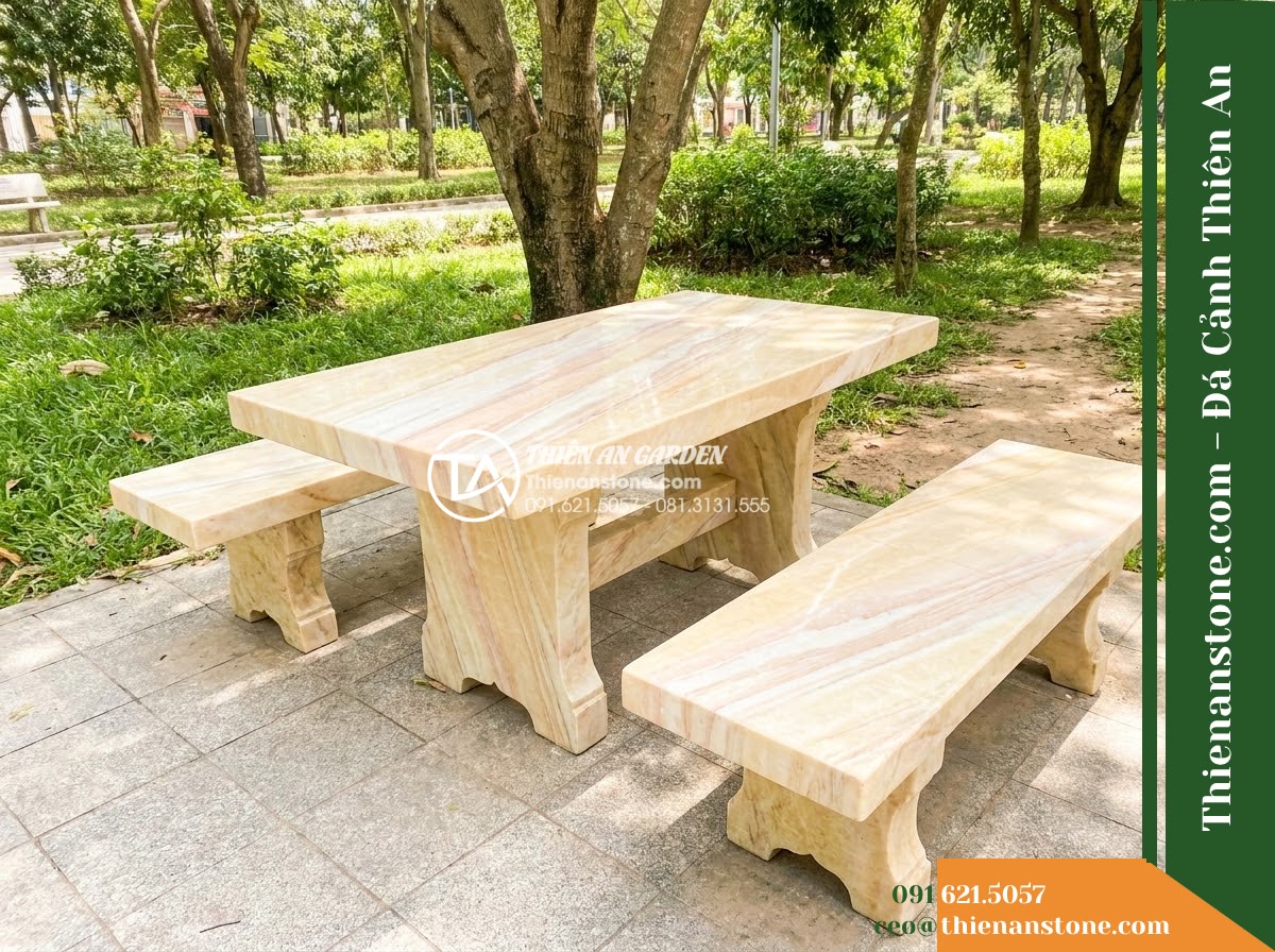 Ghế Đá Công Viên Không Tựa Băng Gọn Kim An 120x40x45cm – Đá Vàng Cẩm Thạch
