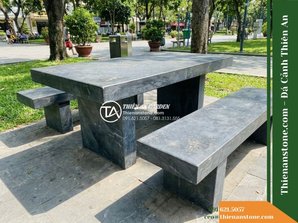 Ghế Đá Công Viên Không Tựa Băng Gọn Mặc An 120x40x45cm – Đá Đen Cẩm Thạch