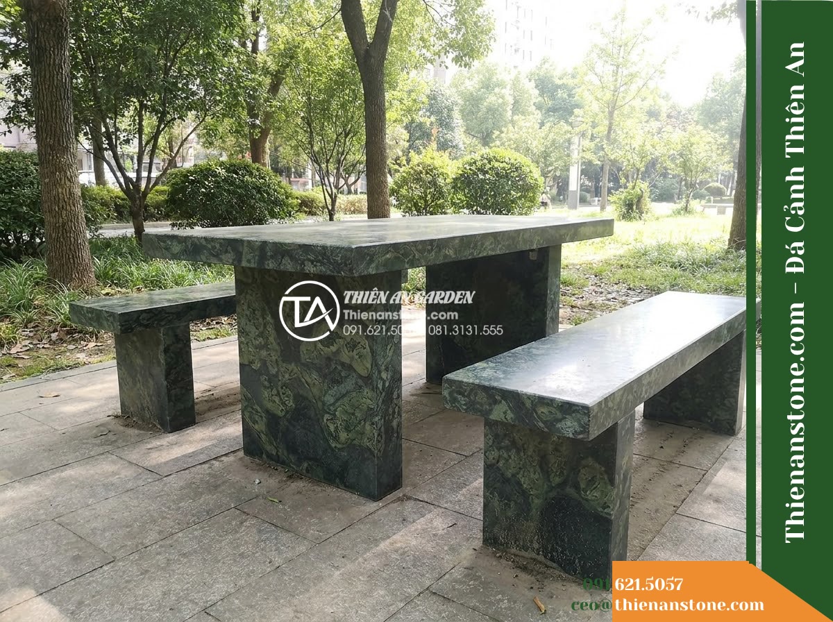 Ghế Đá Công Viên Không Tựa Băng Gọn Thanh Trúc 120x40x45cm – Đá Xanh Cẩm Thạch