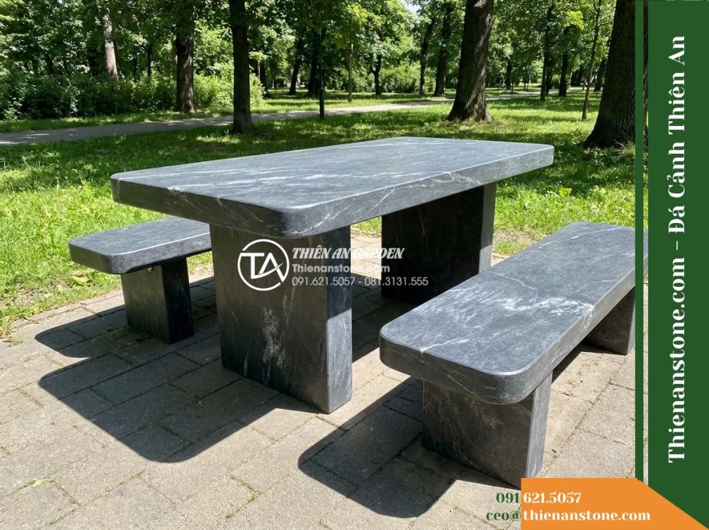 Ghế Đá Công Viên Không Tựa Bo Góc Minh Đức 150x45x45cm – Đá Đen Cẩm Thạch