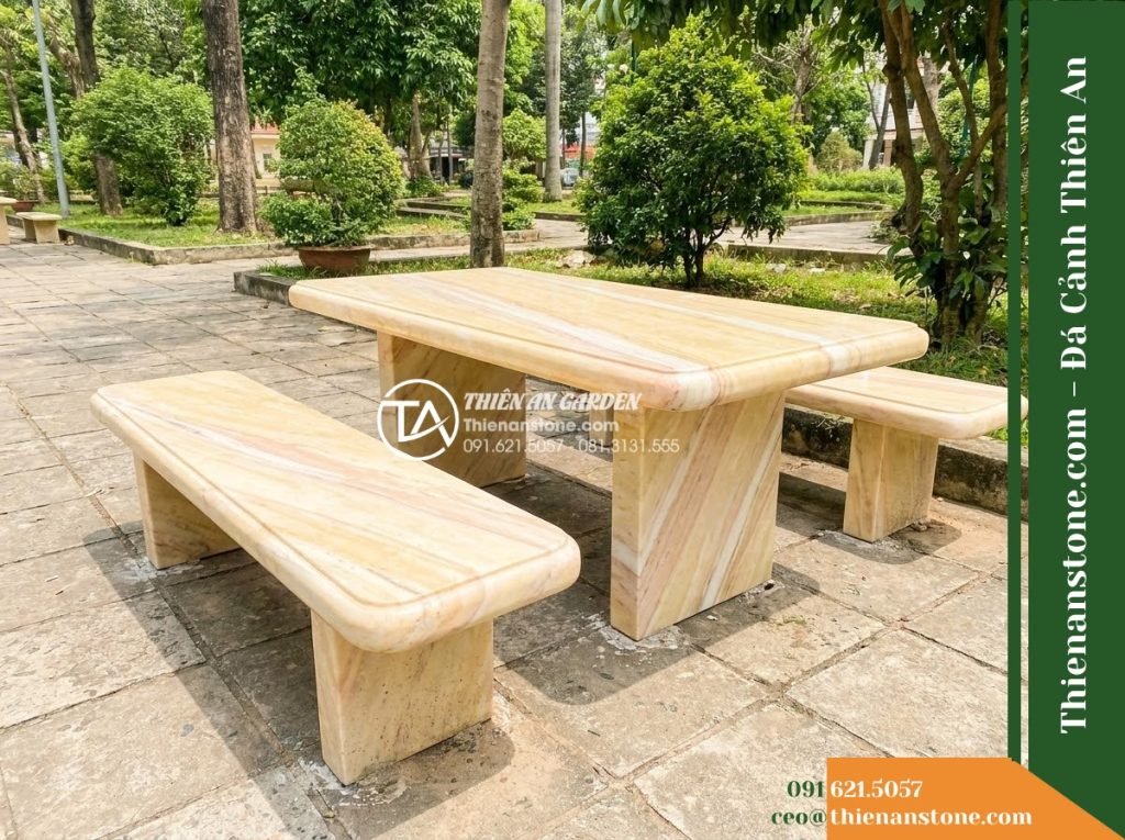 Ghế Đá Công Viên Không Tựa Bo Tròn Gia Lộc 140x45x45cm – Đá Vàng Cẩm Thạch
