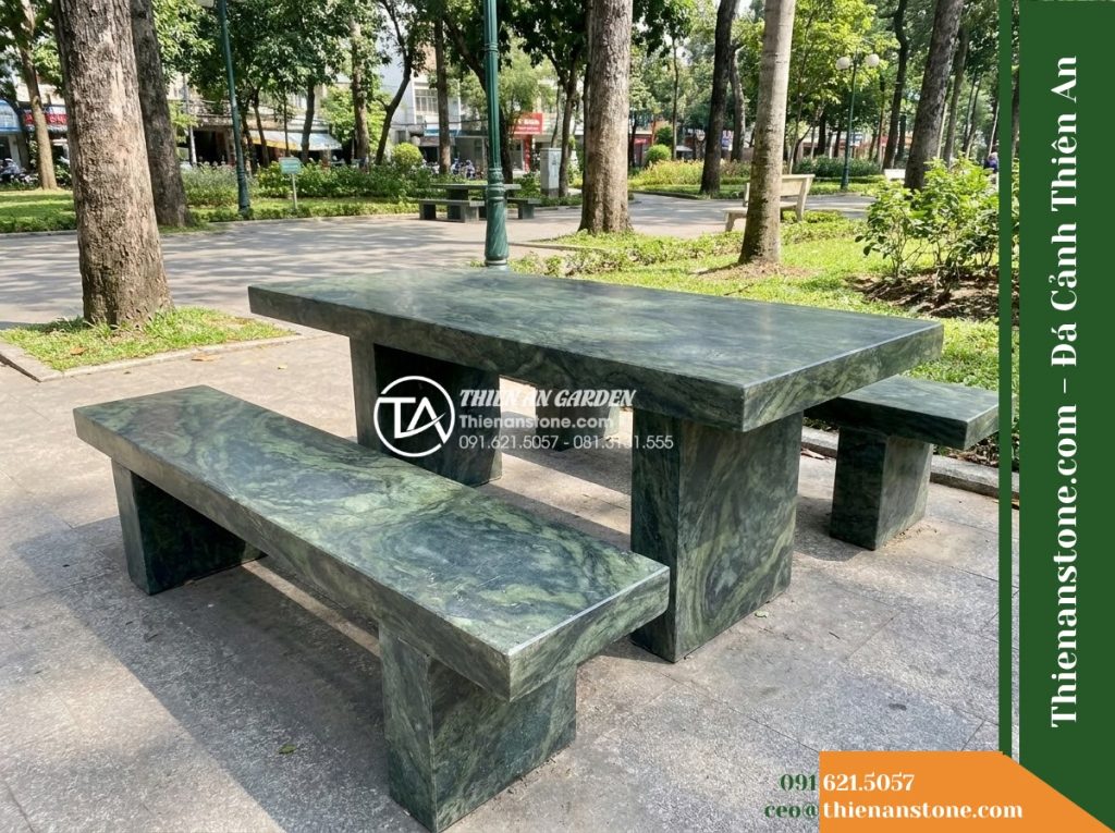 Ghế Đá Công Viên Không Tựa Mặt Phẳng Minh Sơn 160x45x45cm – Đá Xanh Cẩm Thạch