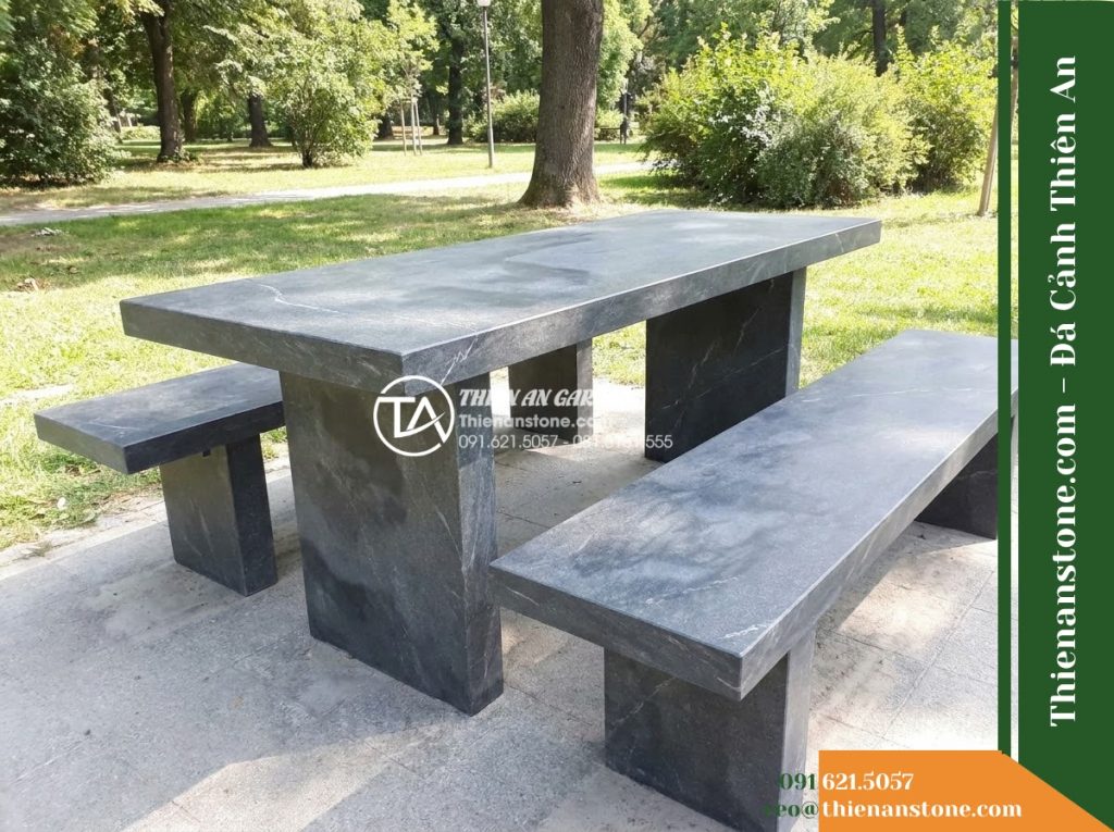 Ghế Đá Công Viên Không Tựa Mặt Phẳng Trường Sơn 160x45x45cm – Đá Đen Cẩm Thạch