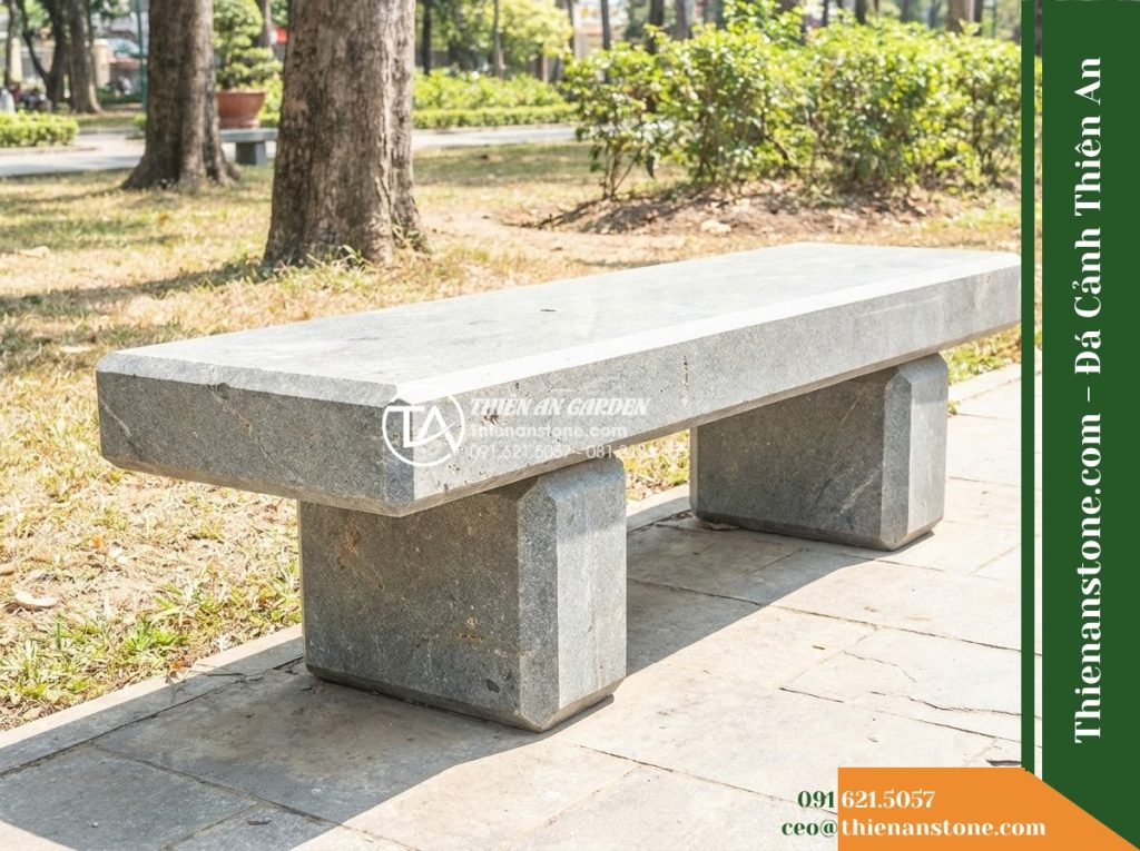 Ghế Đá Granite Nguyên Khối Thiên An – Kích thước 190 x 50 x 46 cm – Kiểu dáng bản lớn, cạnh vát 45 độ. Chất liệu đá granite