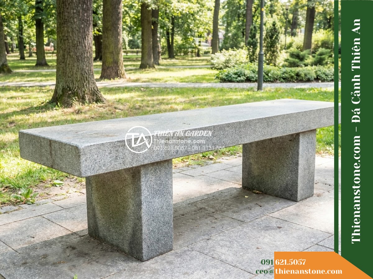 Ghế Đá Sân Trường Gieo Mầm – Kích thước 155 x 45 x 45 cm – Kiểu dáng băng dài không tựa, chân hộp. Chất liệu đá hoa cương