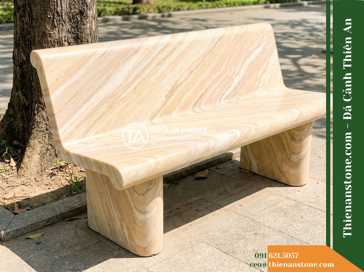Ghế Đá Sân Trường Ước Mơ – Kích thước 160 x 45 x 45 cm – Kiểu dáng không tựa, mặt cong nhẹ. Chất liệu đá vàng cẩm thạch