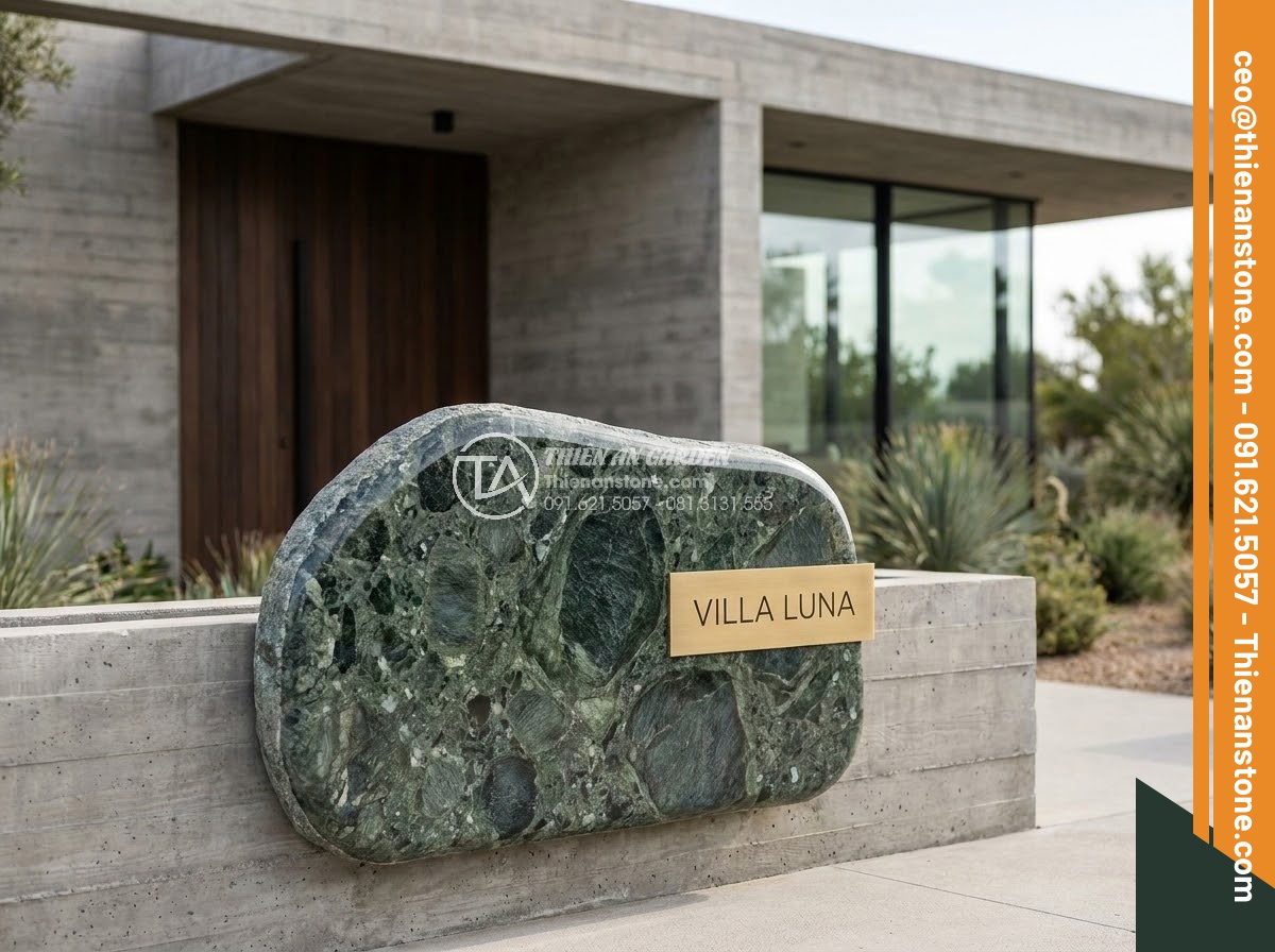 Bảng Hiệu Đá Tự Nhiên - Natural stone sign perfectly matching architectural style of modern minimalist v