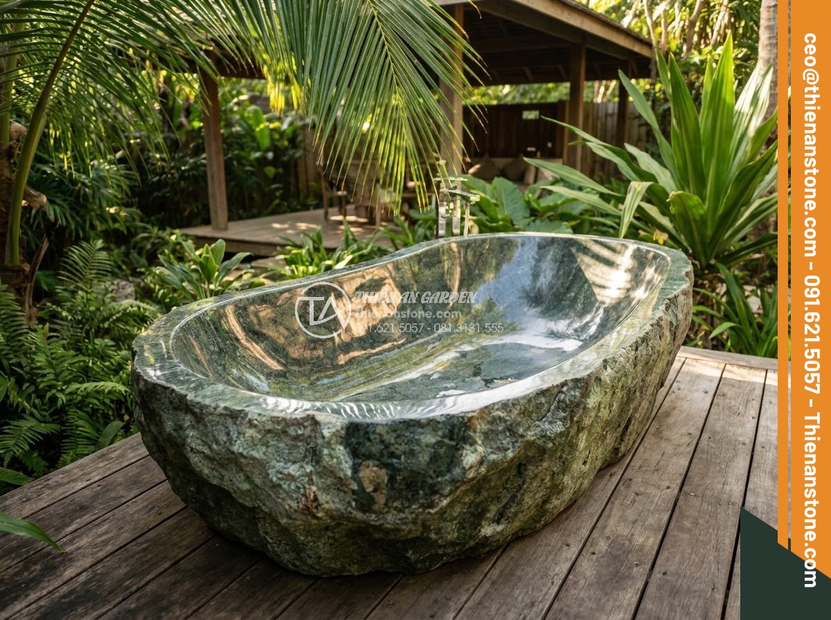 Bồn Tắm Đá Tự Nhiên - Hình 14 Bồn Tắm Đá Tự Nhiên - Freeform irregular natural stone bathtub with raw rough exterior and smooth poli