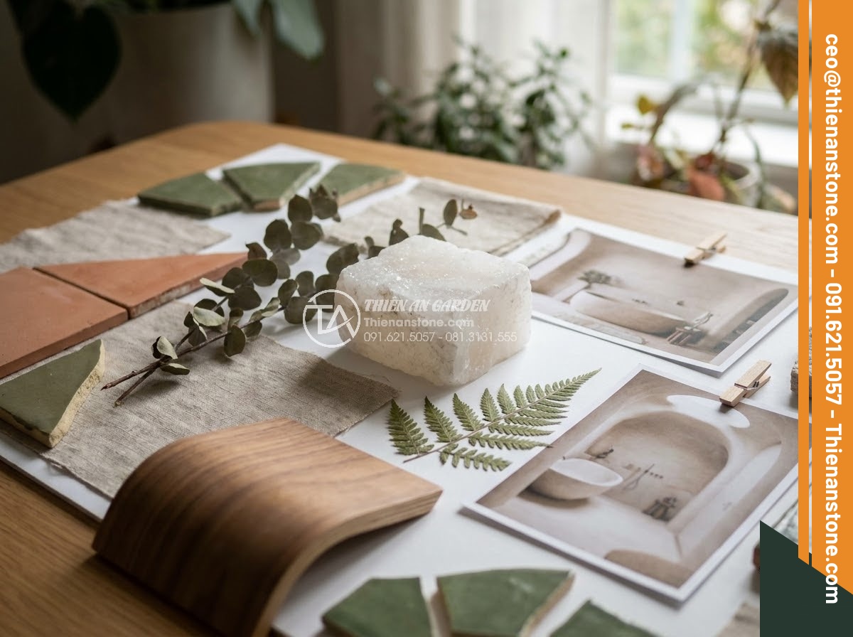 Bồn Tắm Đá Tự Nhiên - Hình 36 Bồn Tắm Đá Tự Nhiên - Trending modern bathroom design mood board featuring natural stone bathtub, biop