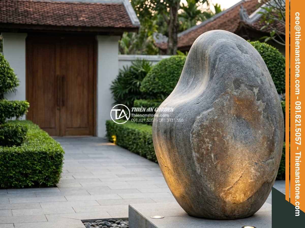 Đá Cảnh Tự Nhiên - Impressive natural ornamental stone at the entrance of a luxury villa with speci