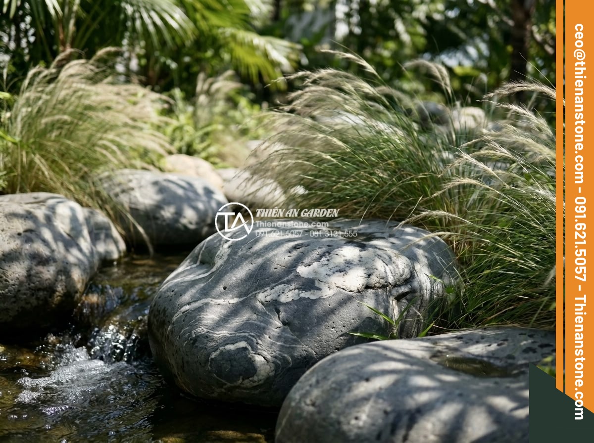 Đá Cảnh Tự Nhiên - Natural ornamental stone surrounded by moving elements in a garden - ornamental 