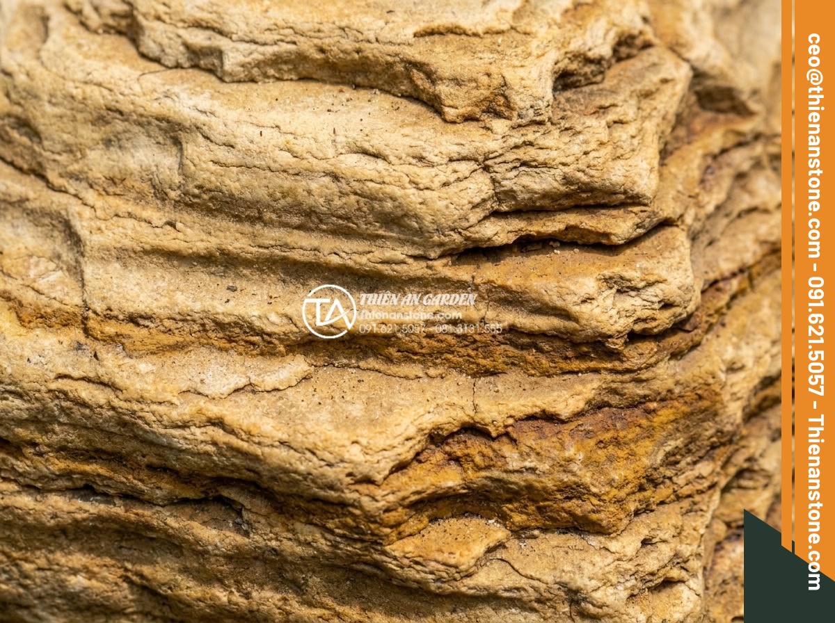 Đá Cảnh Tự Nhiên - Extreme close-up of natural ornamental stone surface showing intricate mineral v