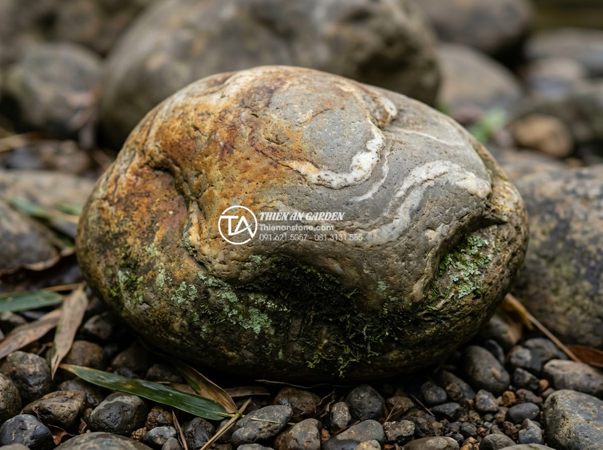 Đá Cuội Vân Mây - Aged cloud vein pebble stone with beautiful natural patina showing years of outd