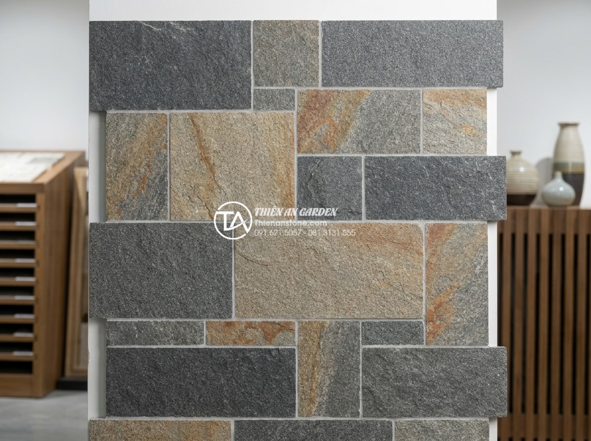 Đá Ốp Tường - Hình 31 Đá Ốp Tường - Natural stone panel mosaic wall cladding showing interlocking pieces of various