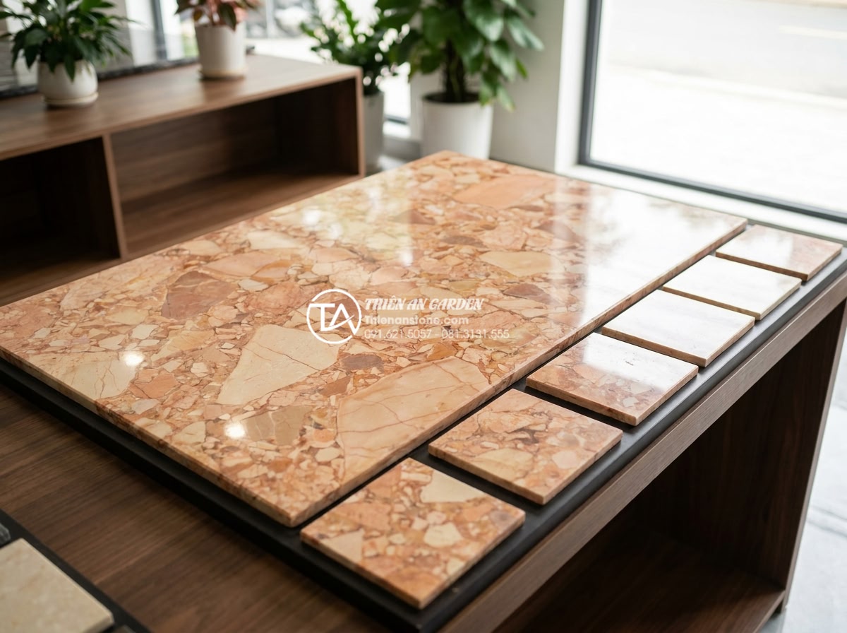 Đá Ốp Tường - Hình 40 Đá Ốp Tường - Homeowner and stone consultant examining natural stone samples in a showroom, va