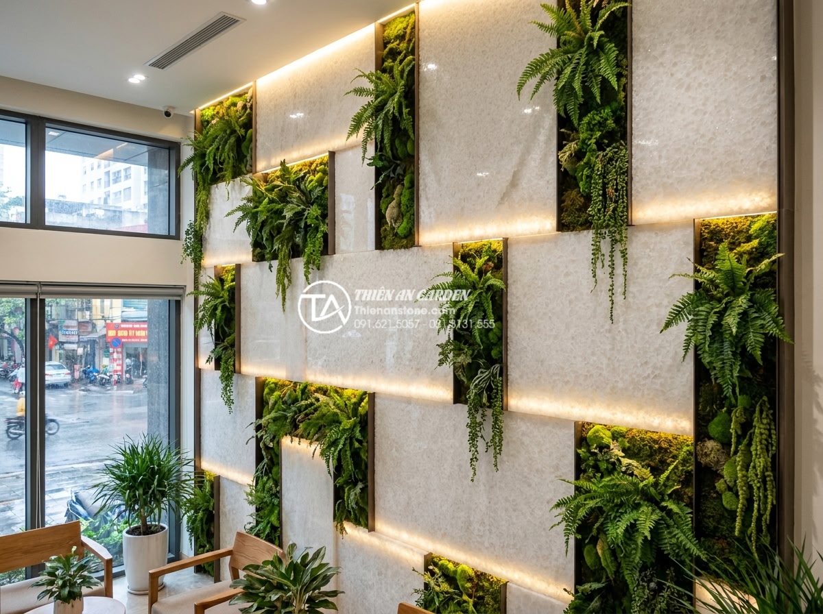 Đá Ốp Tường - Hình 44 Đá Ốp Tường - Biophilic design wall combining natural stone cladding and integrated vertical g