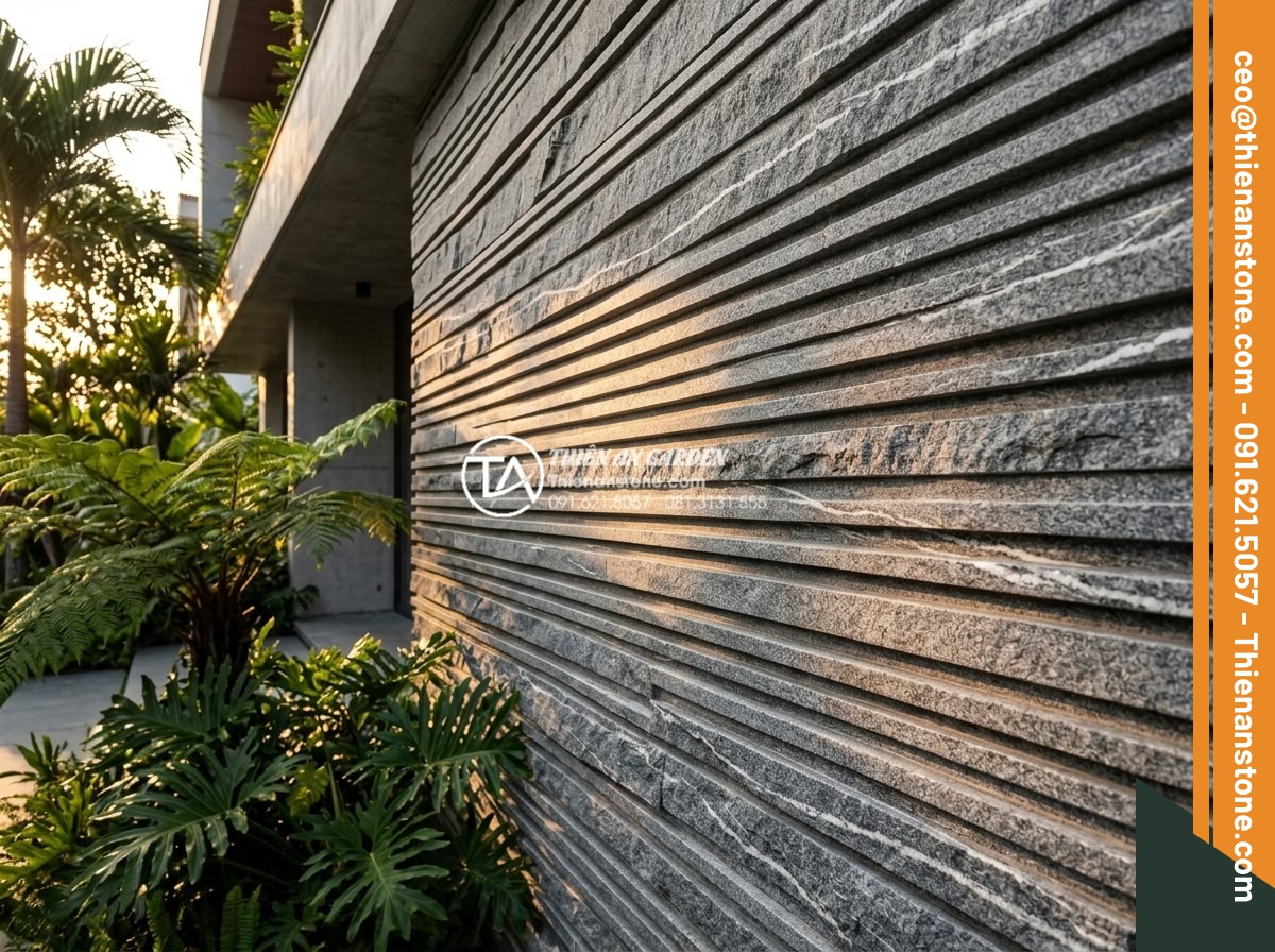 Đá Răng Lược - Hình 1 Đá Răng Lược - Ultra realistic architectural photography of a natural stone comb pattern wall c