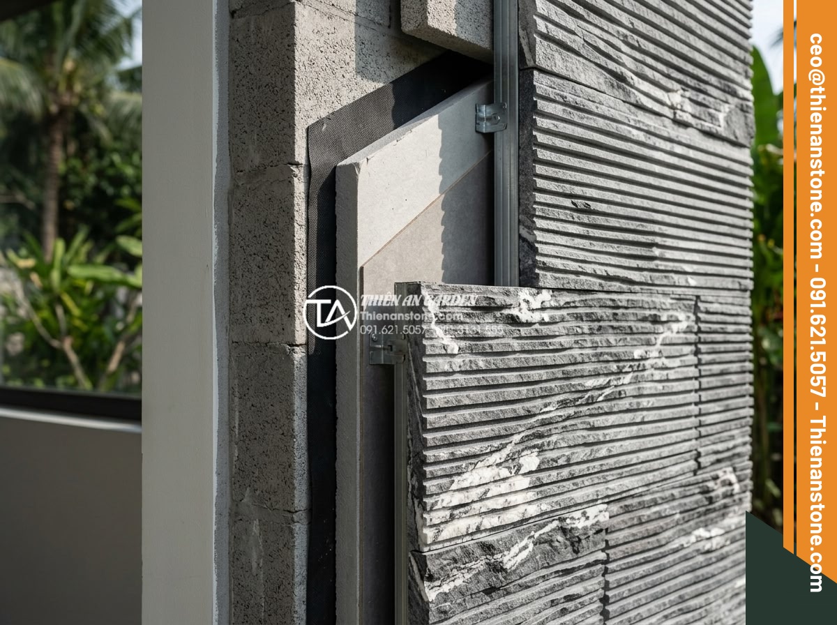 Đá Răng Lược - Hình 10 Đá Răng Lược - Architectural cross-section diagram style photograph showing comb stone wall ins