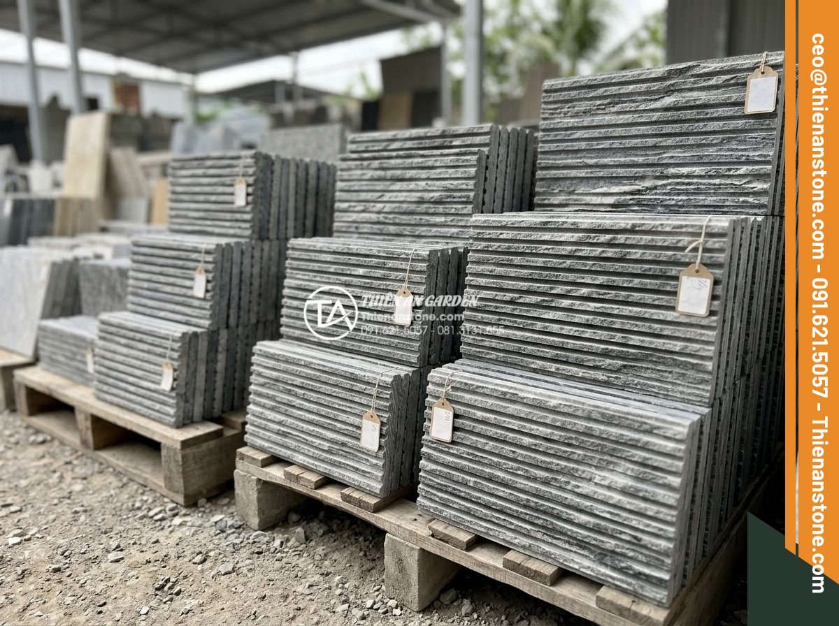 Đá Răng Lược - Hình 35 Đá Răng Lược - Stacked comb stone samples in different sizes and colors ready for selection at