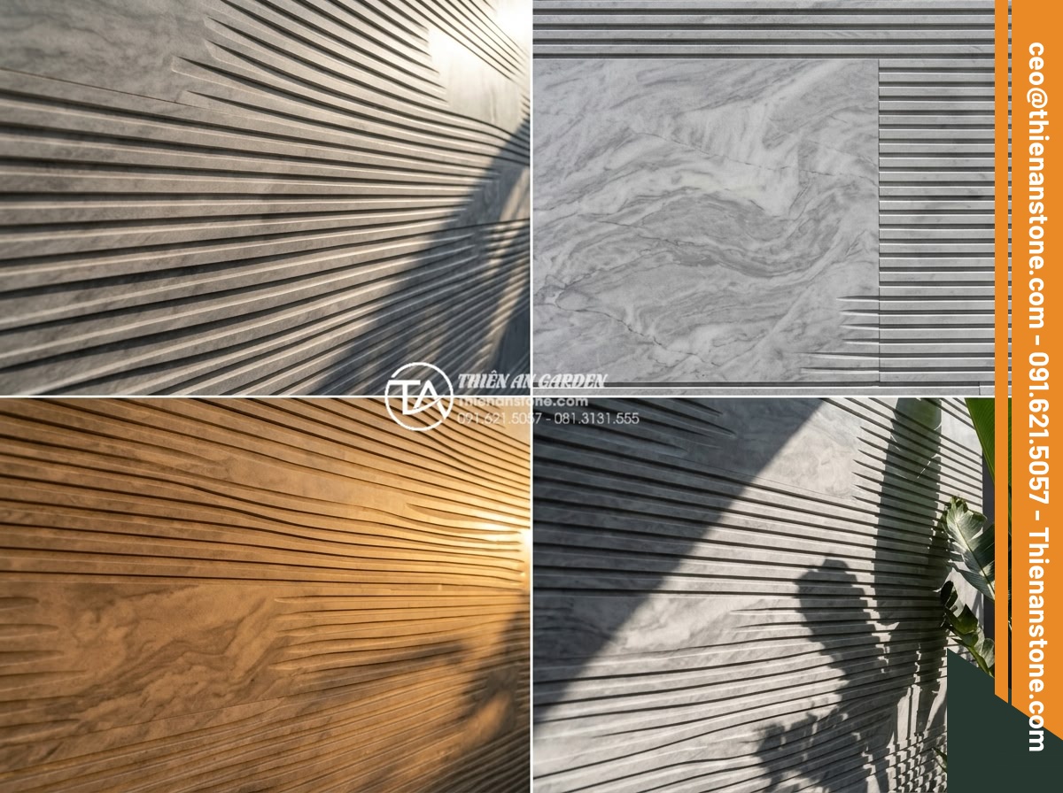 Đá Răng Lược - Hình 8 Đá Răng Lược - Time-lapse style composite showing comb stone wall cladding at different times o