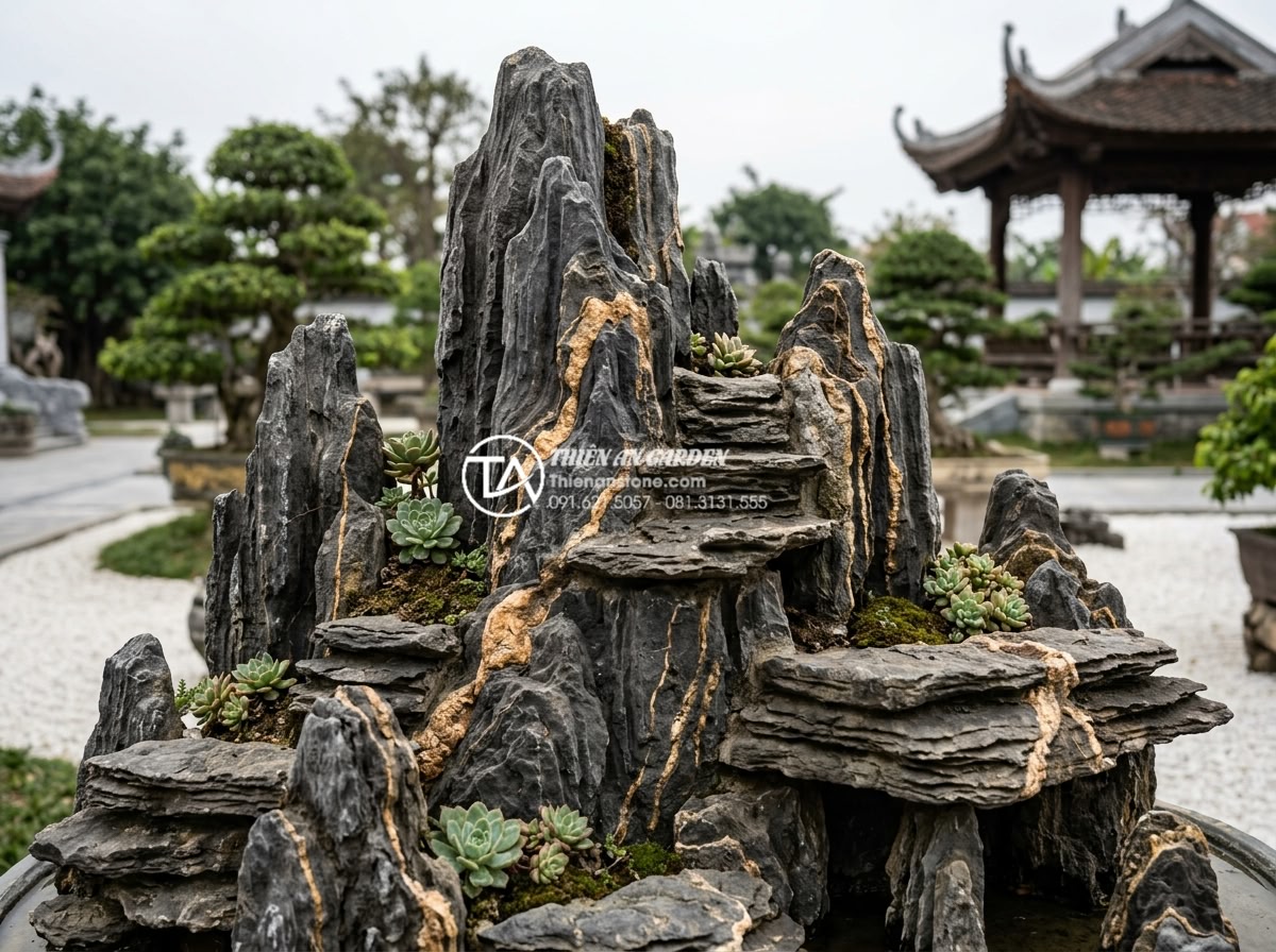 Đá Trầm Tích - Terraced sedimentary rock formation showing natural step-like erosion patterns, 