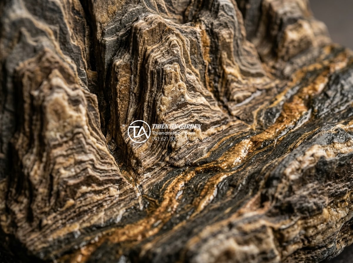 Đá Trầm Tích - Close-up macro photography of sedimentary rock surface showing detailed layered 