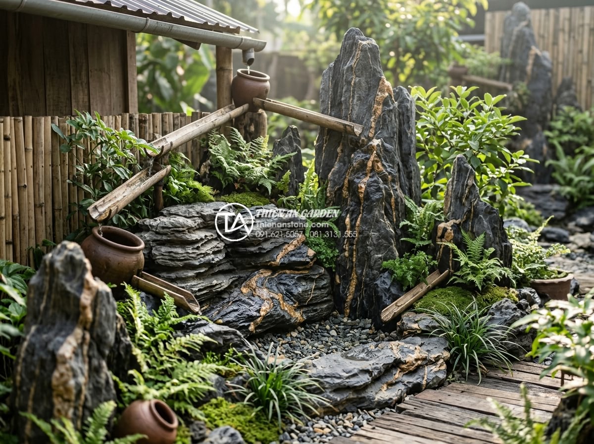 Đá Trầm Tích - Eco-friendly garden design featuring sedimentary rocks as primary structural ele