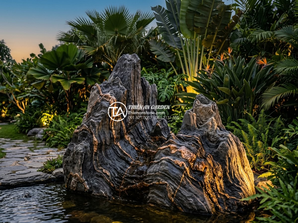 Đá Trầm Tích - Dramatically folded sedimentary rock with curved layered strata, artistic focal 