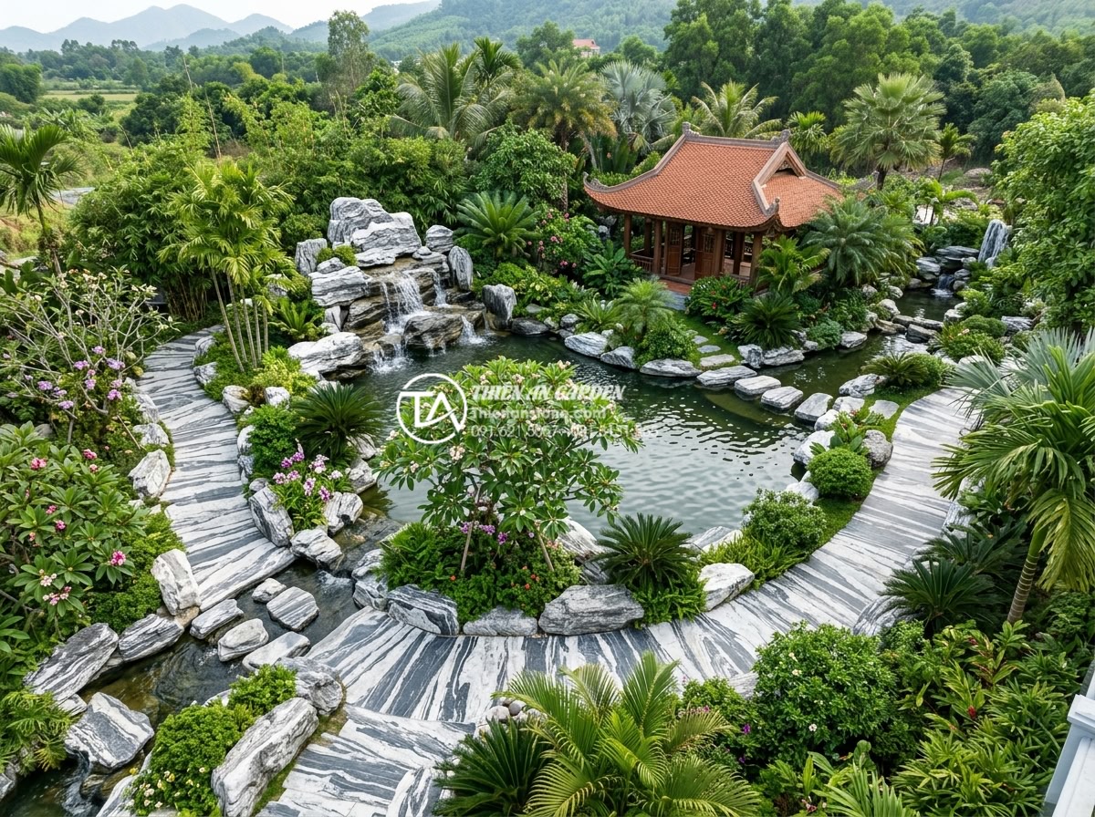 Đá Tuyết Sơn - Hình 25 Đá Tuyết Sơn - Luxury garden design combining Tuyet Son stones with various other natural stone