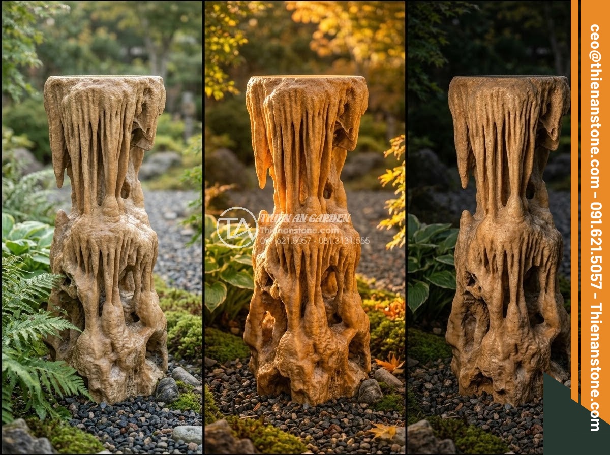 Đôn Đá Tự Nhiên - Hình 34 Đôn Đá Tự Nhiên - Same natural stone pedestal photographed under different lighting conditions, mo