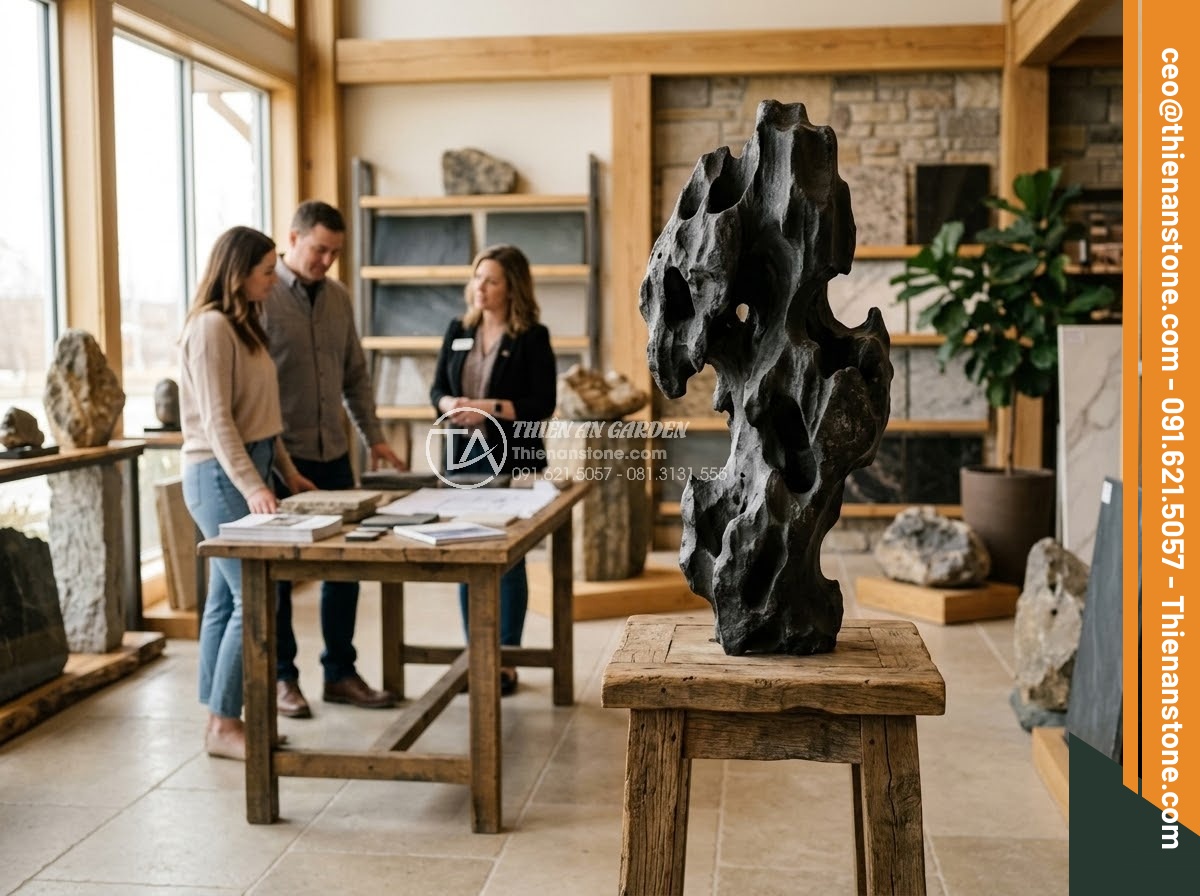 Đôn Đá Tự Nhiên - Hình 41 Đôn Đá Tự Nhiên - Warm inviting showroom of natural stone products, various stone pedestals beauti